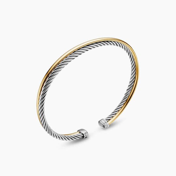David Yurman Crossover Bracelet Womens .925 Sterling Silver 18K Gold Twisted DY - Picture 3 of 13